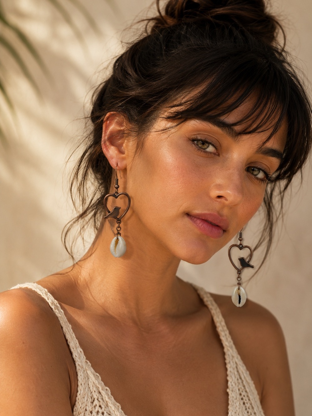 Boho Heart Bird Shell Drop Earrings | NWT Coastal Cottagecore